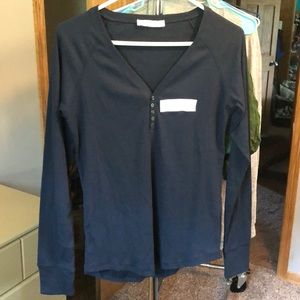 Navy Henley top, long sleeve
